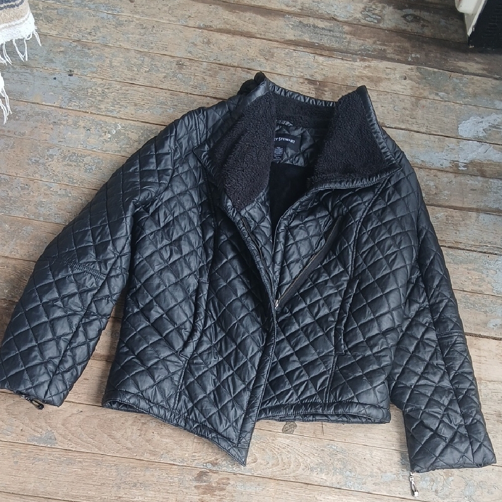 GUC Ashley Stewart Quilted Fleece Lined Black Jacket Size 14/16 - Picture 2 of 7